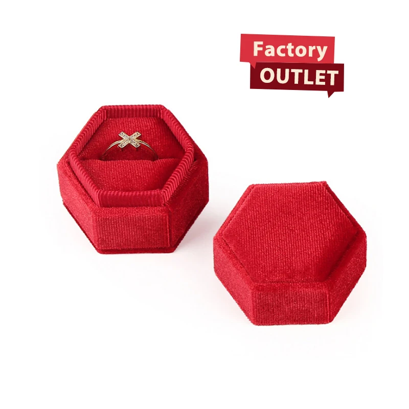 Custom Logo Mini Soft Smooth Colorful Velvet Flocking Suede Ring Box Luxury Hexagon Jewelry Gift Ring Packaging Display Boxes