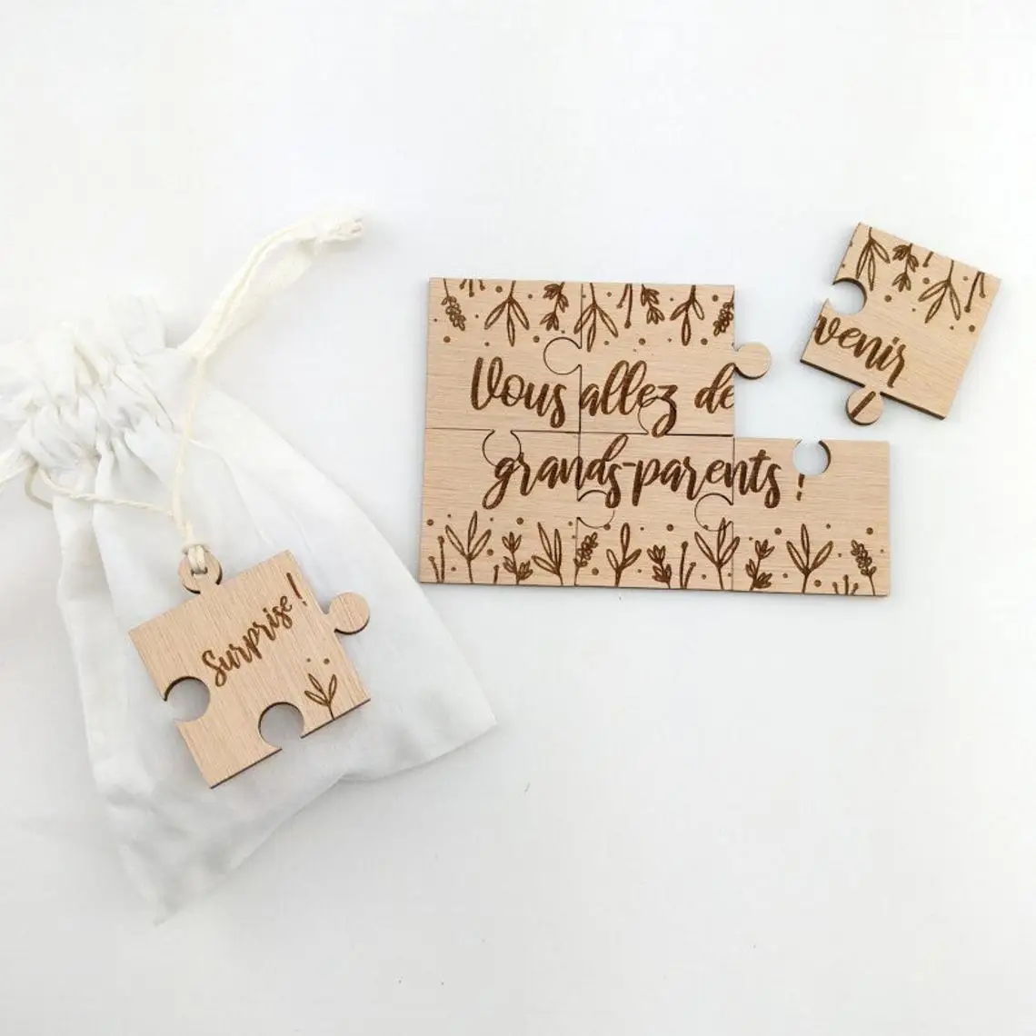 Personalized Laser Cut Wooden Puzzle Pregnancy Announcement Grandma Card Child Toys