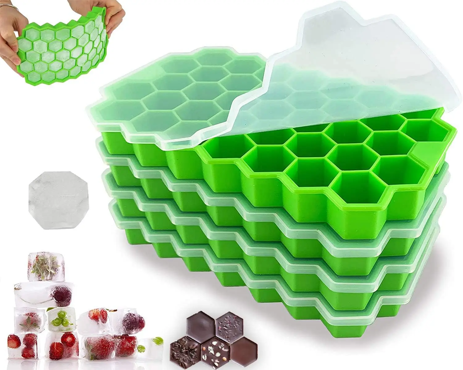 Food Grade Silicone BPA Free for Freezer Flexible Easy-Release Ice Cube Tray Mold With Lids