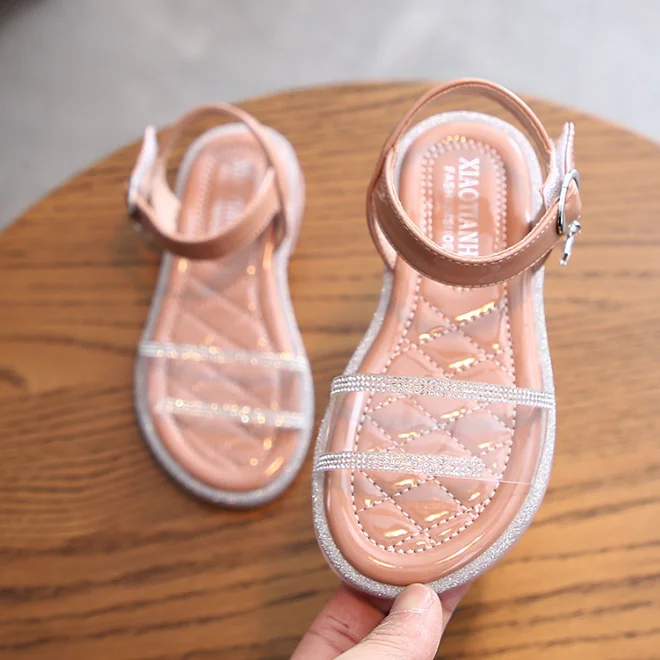 
KS0435 Wholesale kids sandals summer nice rhinestone design girls clear sandals 2020 