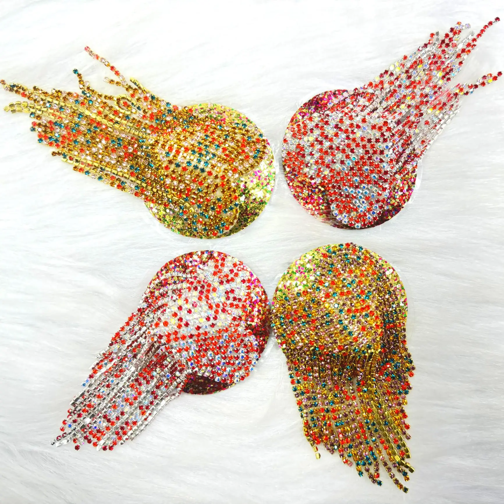 Fashionable Crystal Nipple Covers Bling Diamonds Sticky Breast Petals Golden Circle Nipple Pasties With Chain For Dancing Party