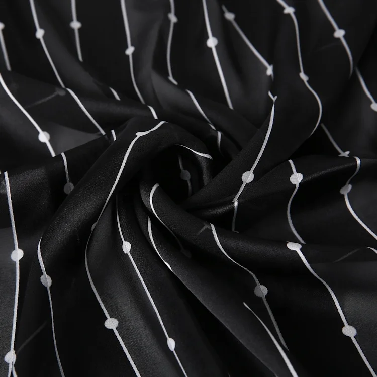 Latest shiny printed silk chiffon fabric with striped dots design for dresses shirts in stock wholesale