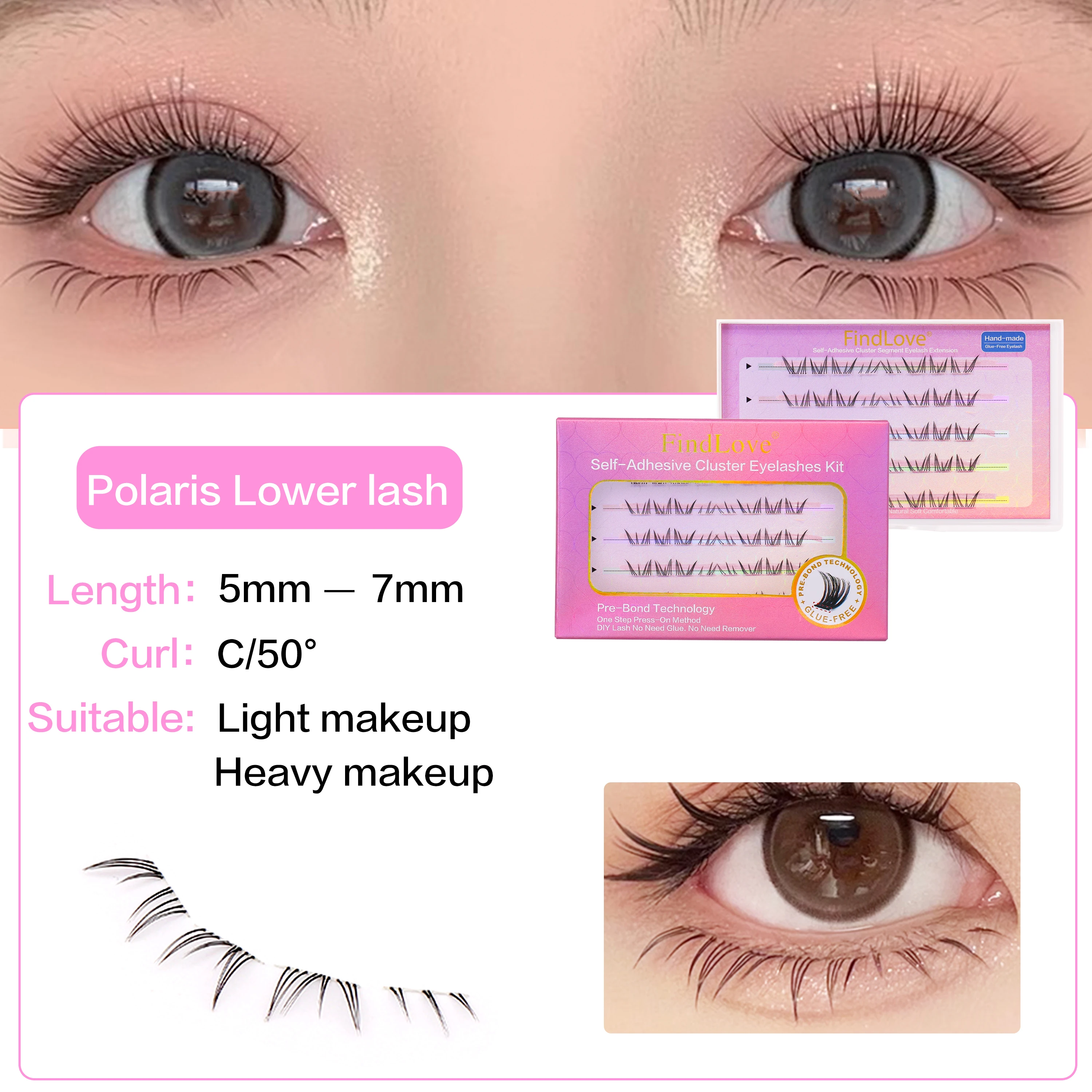 Pre-bonded Novice Friendly No Glue  Polaris Bottom Eyelash Simulation Reusable Self Adhesive Lower Lashes