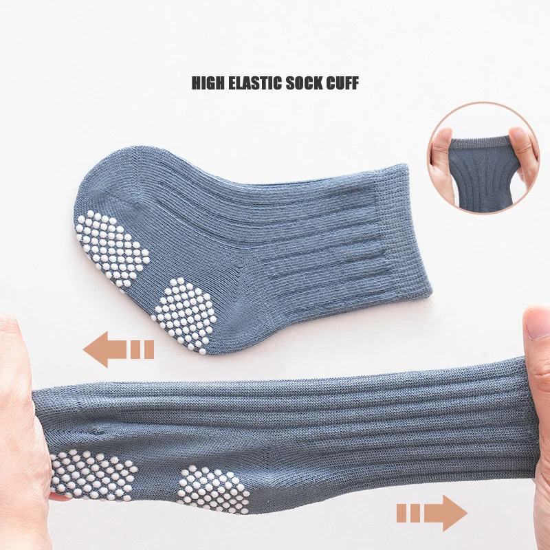 3 Pairs/Set Baby Socks Wholesale Solid Color Cartoon Mid-Tube Non-Slip Elastic Floor Socks Newborn Baby Cotton Grip Sock Set