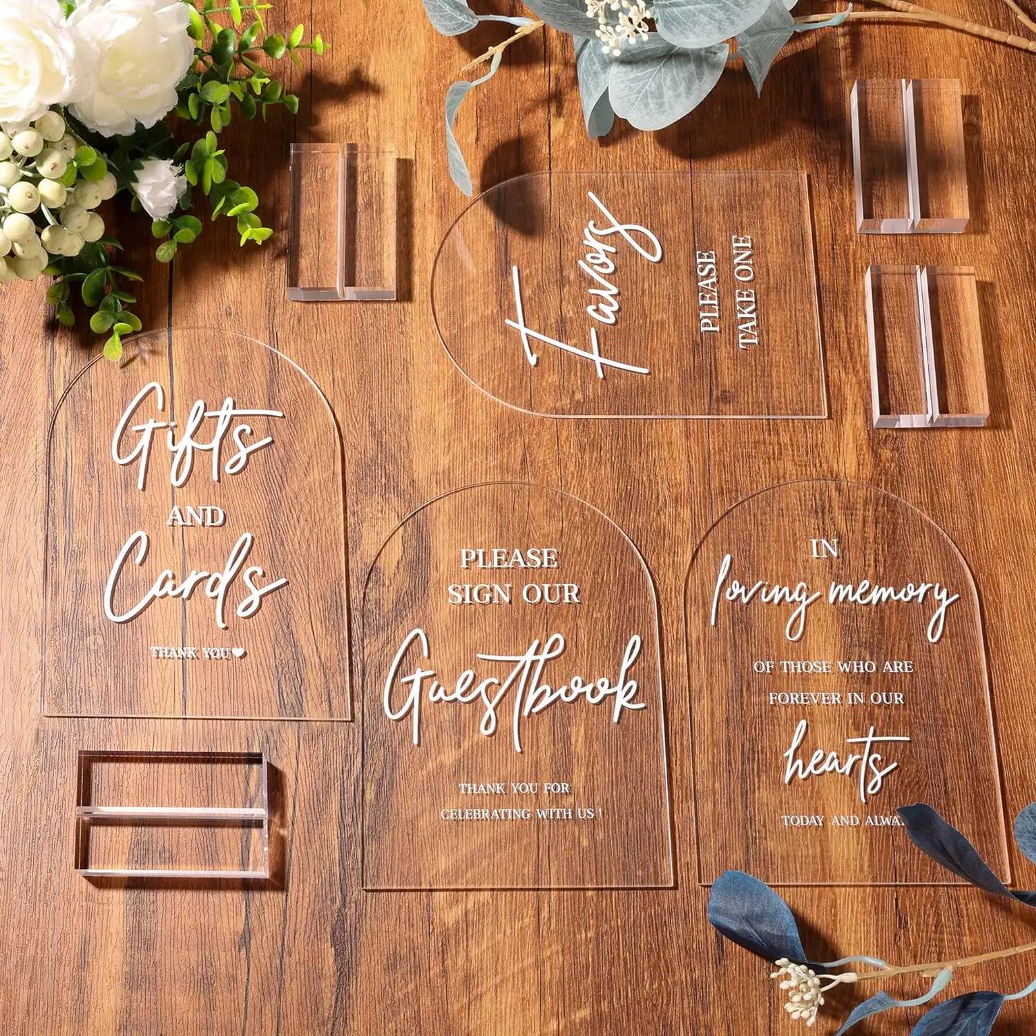 4pcs Clear Acrylic Wedding Signs for Ceremony and Reception 5x7 Inch Modern Wedding Signage Guest Book Sign Cards and Gifts Sign