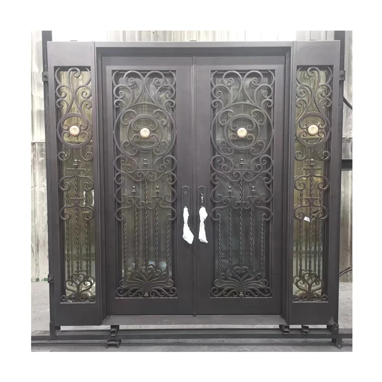 Оптовая продажа передние дизайнерские изображения двойные качели изолированные входные двери из кованого железа