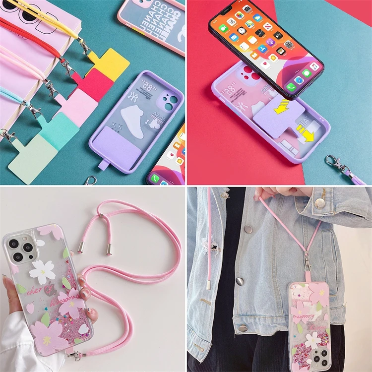 Universal Long Mobile Phone Strap Lanyard Holder With Patch Detachable Adjustable Rope Custom Color Crossbody Phone Necklace