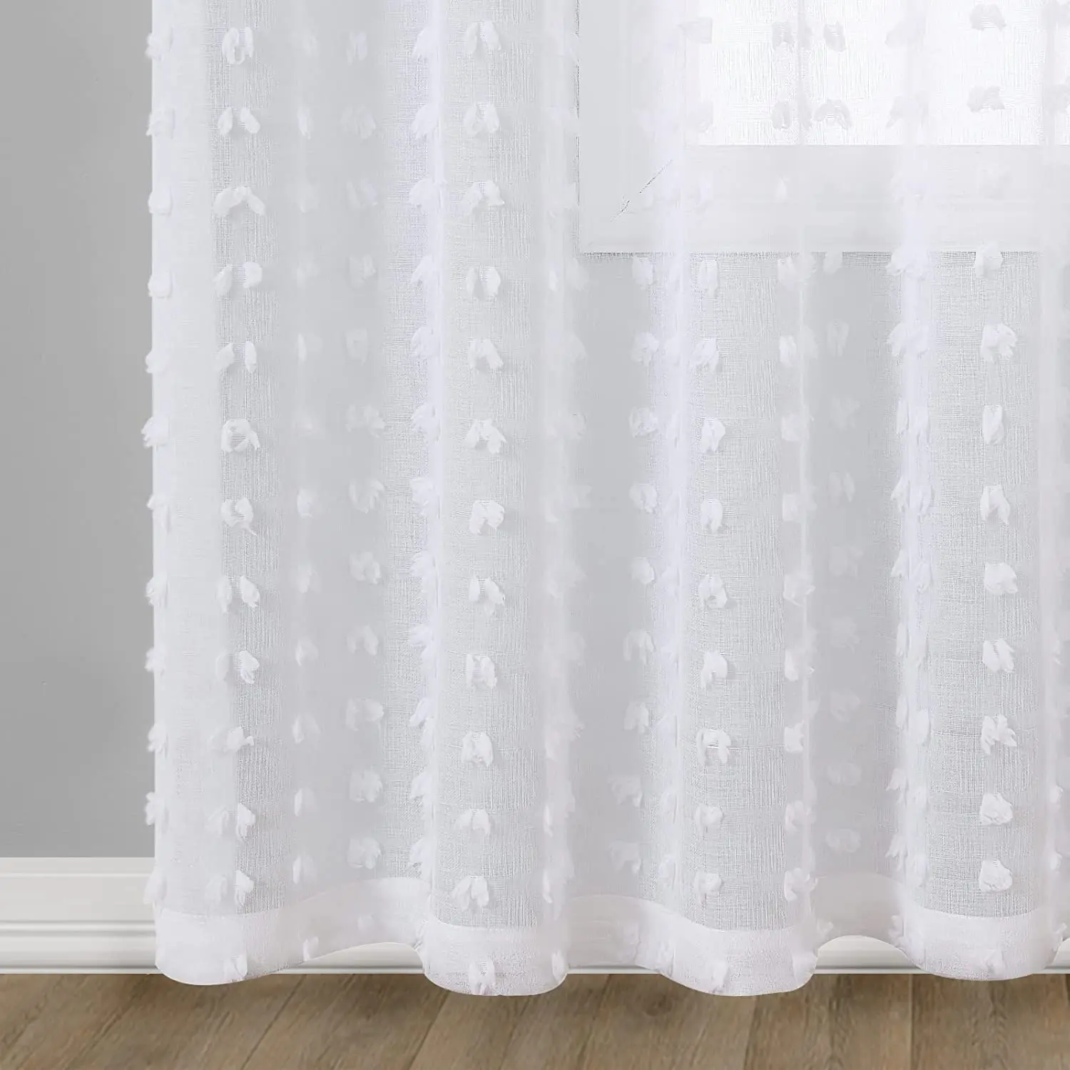 White Sheer Curtains for Living Room Bedroom White Farmhouse Boho Drapes White Pom Pom Curtains Rod Pocket