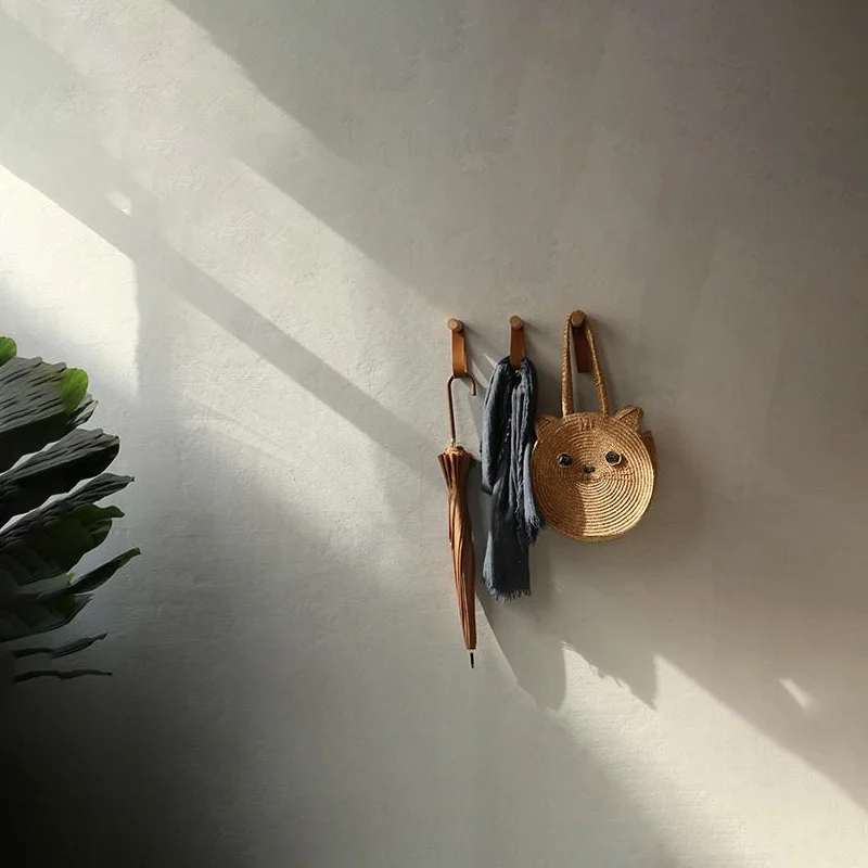 Diy Natural Wood+leather clothes Hanger Wall Mounted Coat Hook Decorative Holder Hat Scarf Handbag Storage Hanger Bathroom Rack