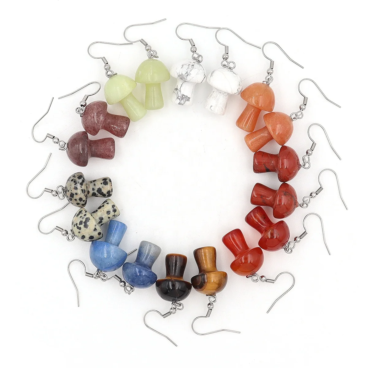 Fashion Jewelry Earrings Gem Stone Pendant Natural Tiger Eye Jade Mix Mushrooms Crystal Jewelry Earrings