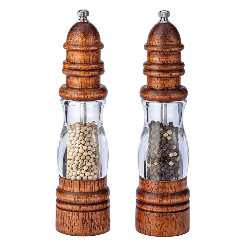 Деревянная акриловая мельница для перца, 8 дюймов, прозрачная ручная мельница для перца и соли, инструменты для специй