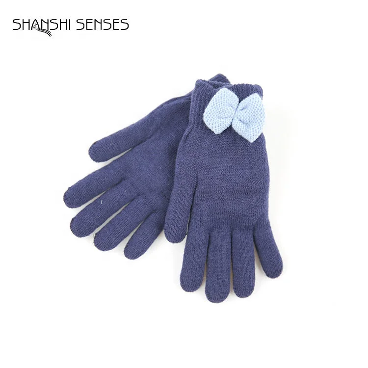 Fashion Ladies Acrylic Knitted Jacquard Gloves With Bow