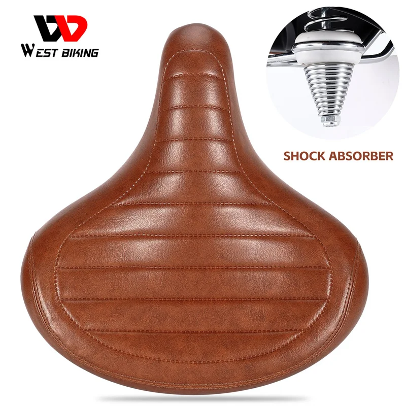 WEST BIKING Retro PU Leather Bicycle Saddle Thickness Waterproof Durable Shock Absorption Bike Accessories Road MTB Bike Cushion