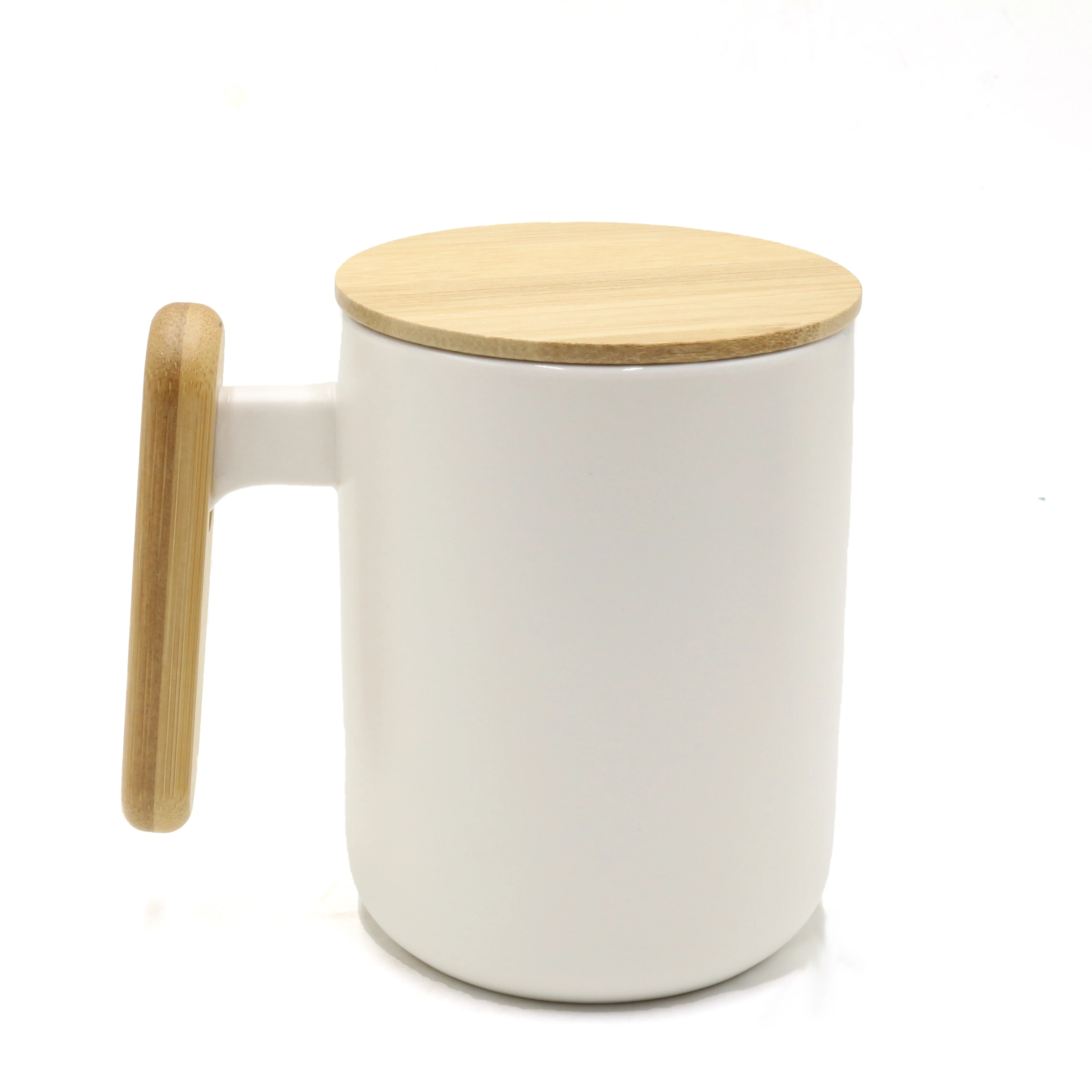 Wholesale Custom Nordic Bamboo Lid Ceramic Cup With Wooden Handle Ceramic Coffee Gift Mug