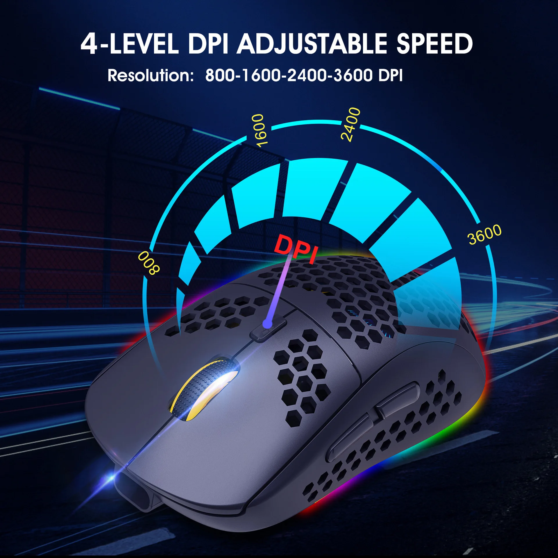 Hollow design 2.4GHz RGB lighting Wireless Gaming mouse 3600DPI built-in battery Rechargeable Computer Accessories Game Mouse