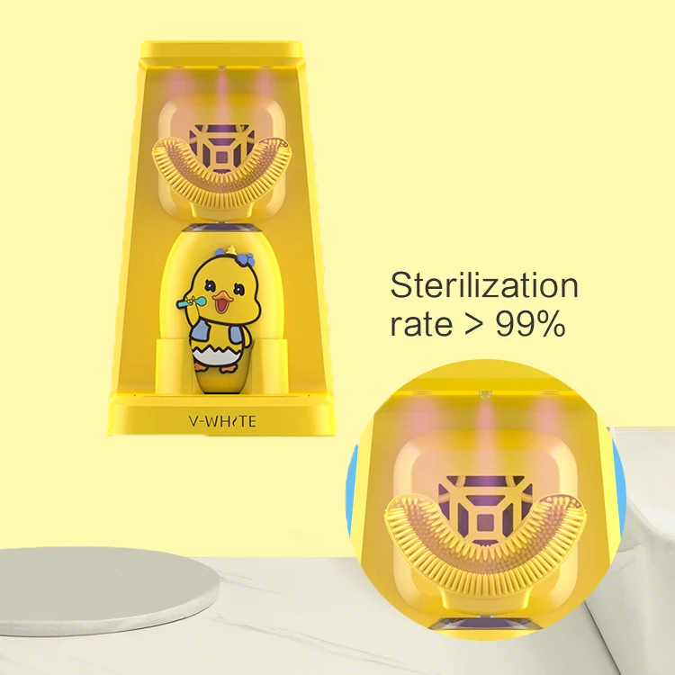 v-white cute mini yellow duck sonic two kinds of music guide mode children baby electric toothbrush U-shaped toothbrush