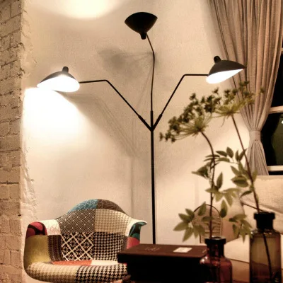 Industrial Loft Iron Minimalist Black Floor Lamp Three Light Swing Arm Floor Light for Foyer Dining Room Bedroom
