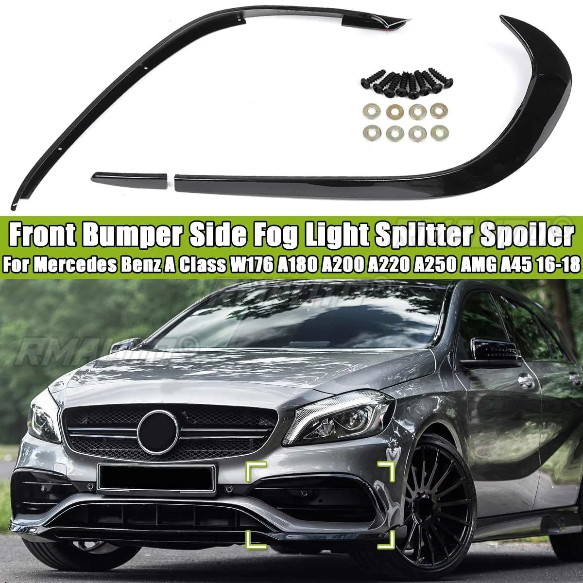 Front Lower Bumper Lip Splitter For Mercedes Benz A Class W176 A180 200 220 250 AMG A45 16-18/C117/W117 CLA45 200 220 AMG 16-19