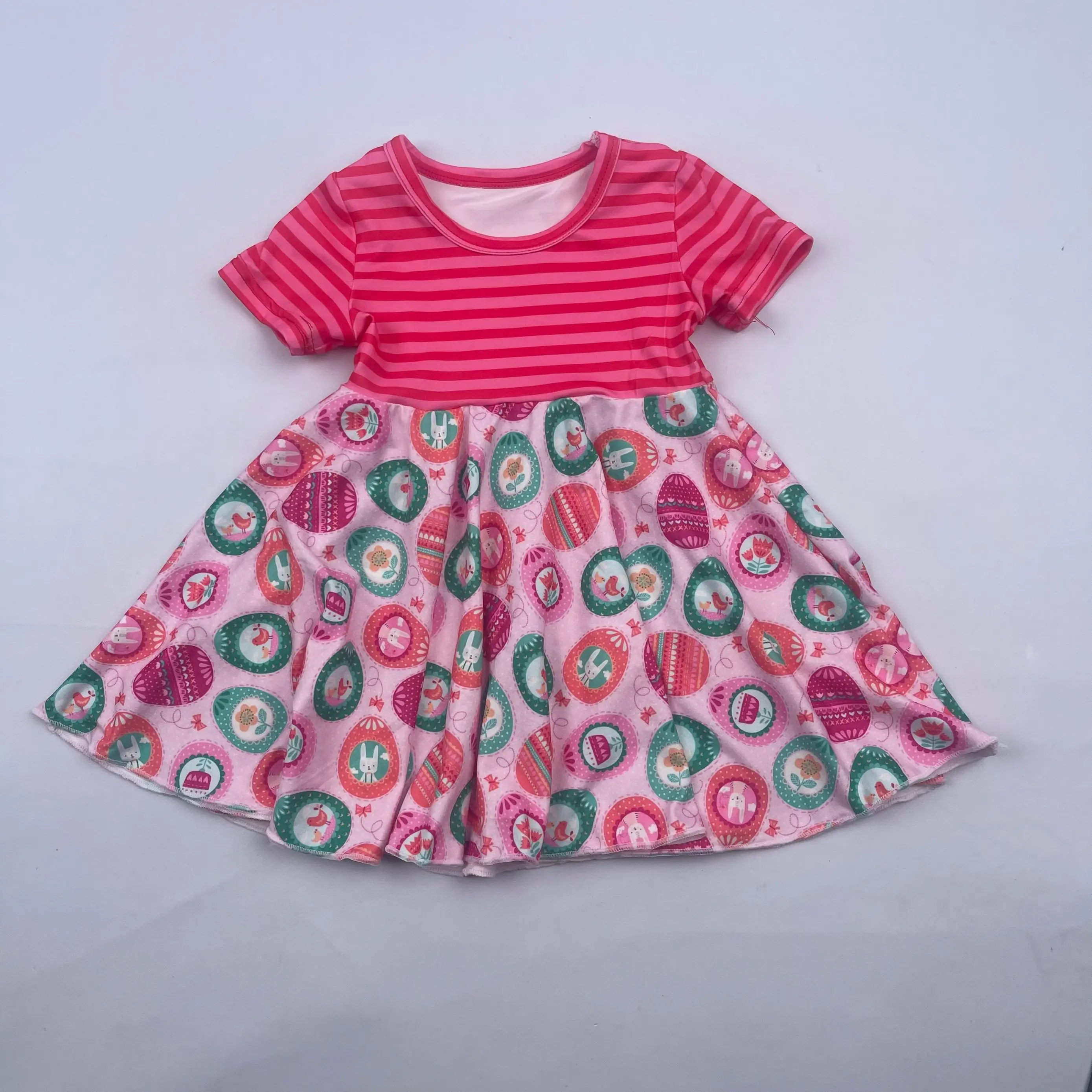 New Arrival Toddler Girls Clothes Children Wear Rabbit Print Casual Baby Girls Short Sleeve Twirl Dress For Easter