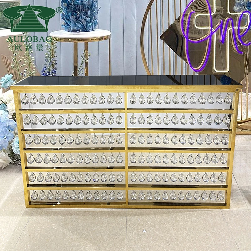 Мебель для ночного клуба, Золотая рама из нержавеющей стали с хрустальной барной стойкой