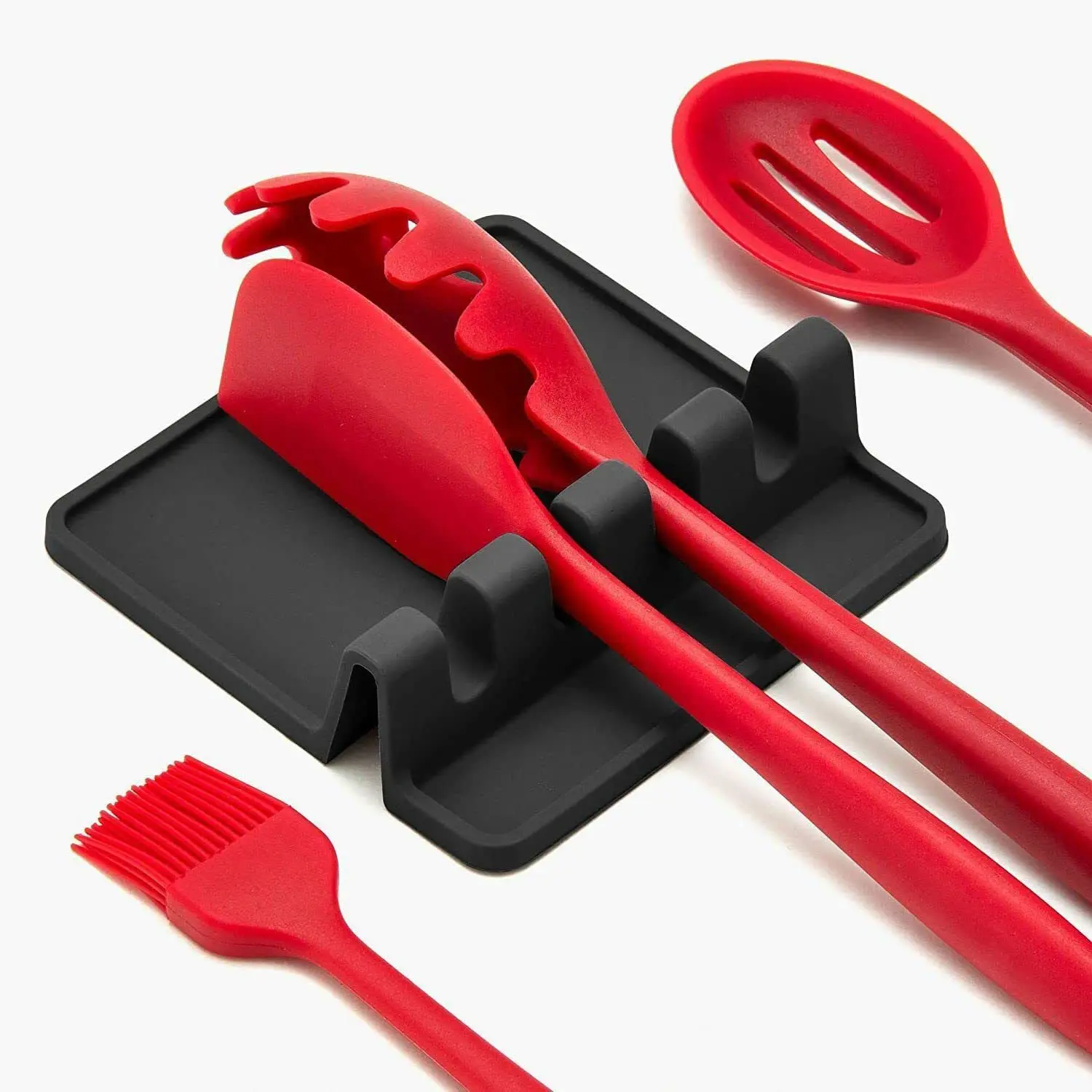 Food Grade Silicone Utensil Rest For Multiple Utensils Heat-Resistant Spatula Serving Spoon Rest Bpa-Free Spoon Holder Kitchen