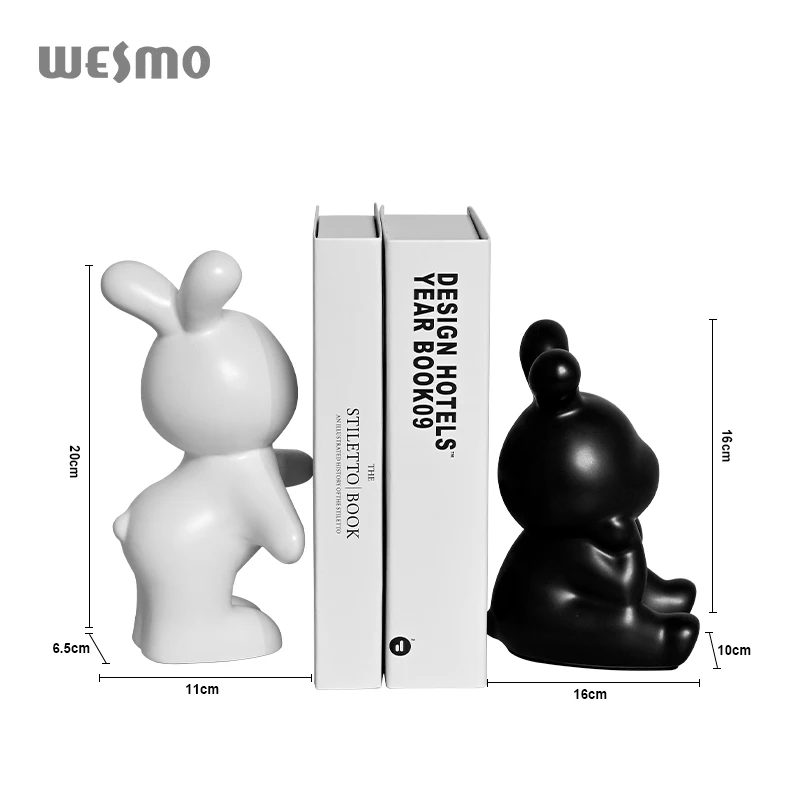 Creative Ceramic Rabbit Bookend for Shelf Handmade Porcelain Simple Book Ends