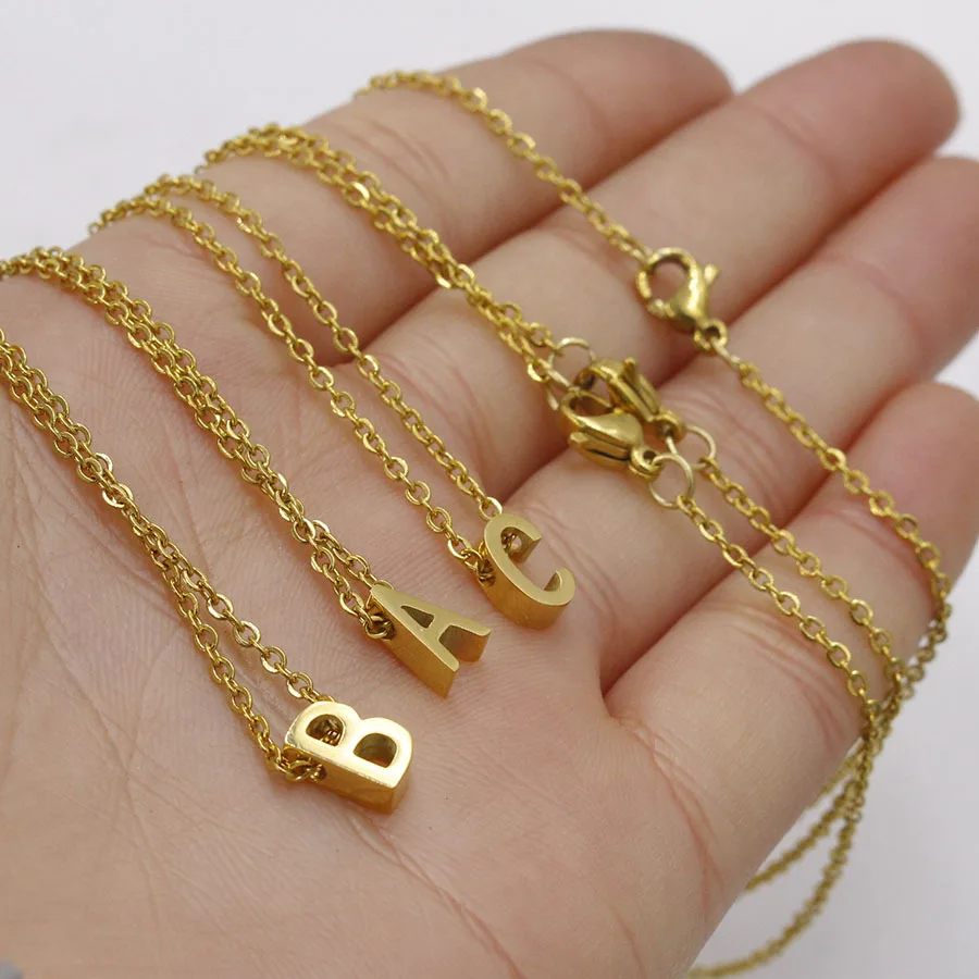 Golden Stainless Steel A-Z 26 English Letters Perforated Necklace Pendant In Stock Wholesale Jewelry