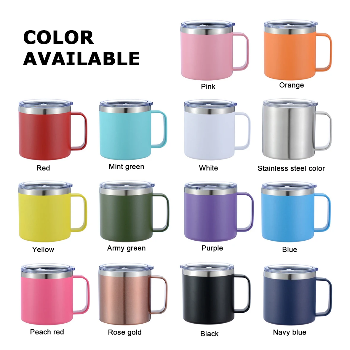 Custom Logo yeties Double Wall Tumbler Cup with handle Powder Coated 14oz stainless steel vacuum insulated coffee mugs with lid