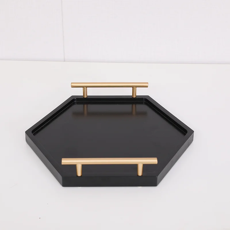 Nordic wooden tray creative living room household rectangular acacia Wooden Serving Tray with stainless steel handle