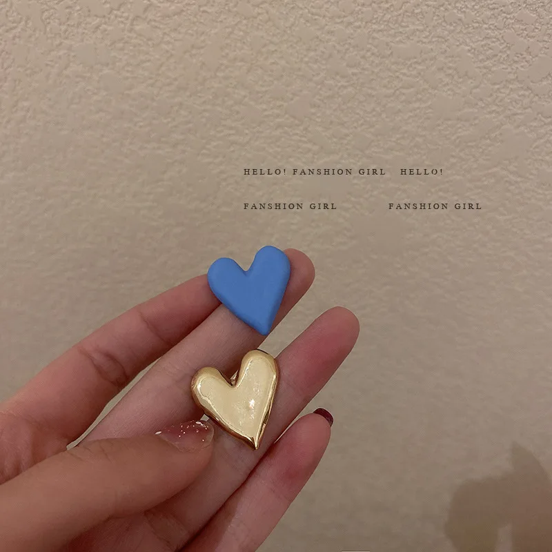 Jewelry 925 silver needle asymmetric candy color Love Earrings Korean temperament sweet simple lovely