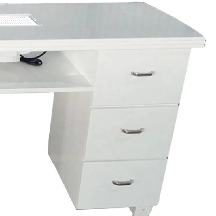 
White leather front diamond decorate nail salon table beauty nail manicure table with dust collector 