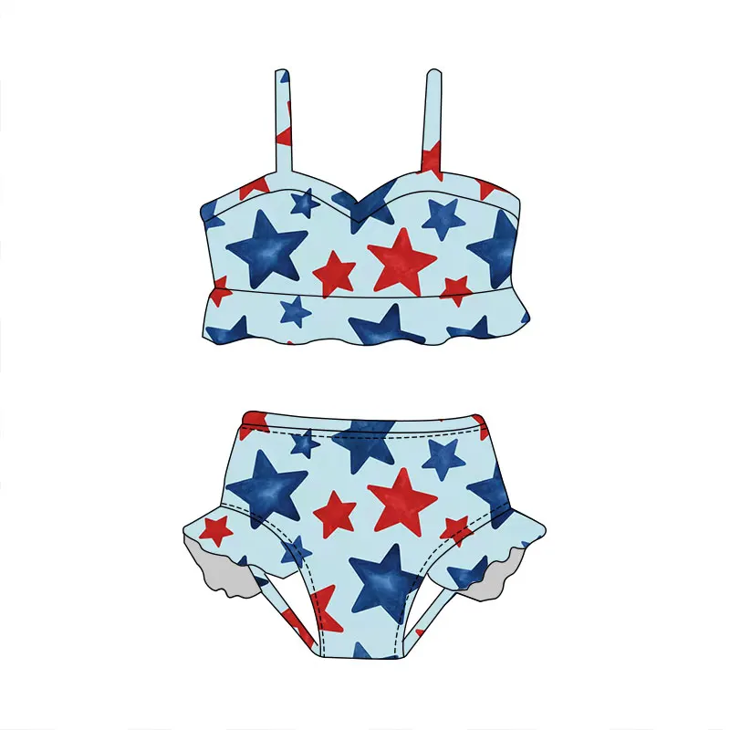 Wholesale Baby Summer Girl Flower Swimsuit Sets Girl Cute Ice Cream Fourth of July Swimwear
