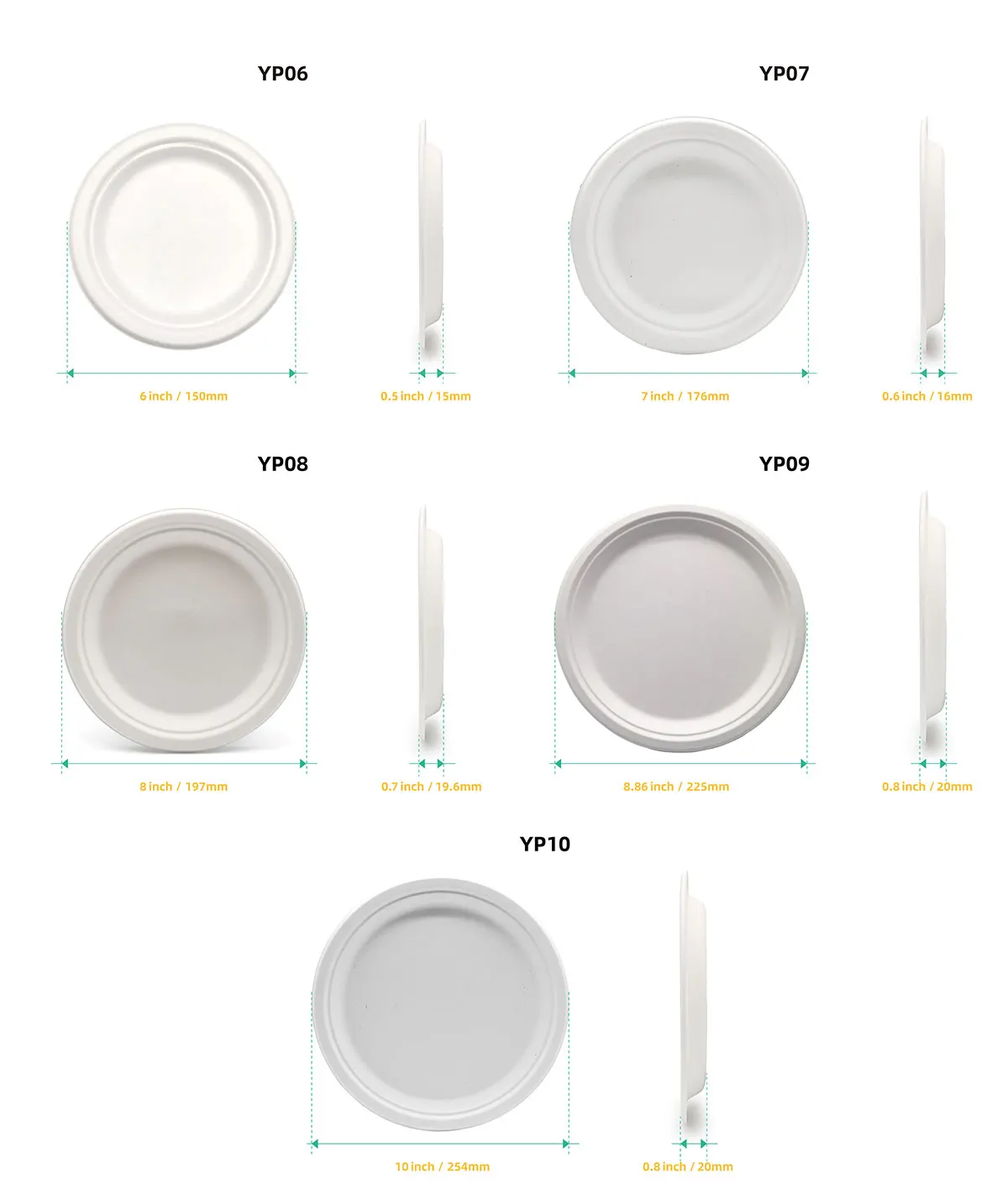 7 Inch 100% Biodegradable & Compostable bagasse disposable paper plates for wedding