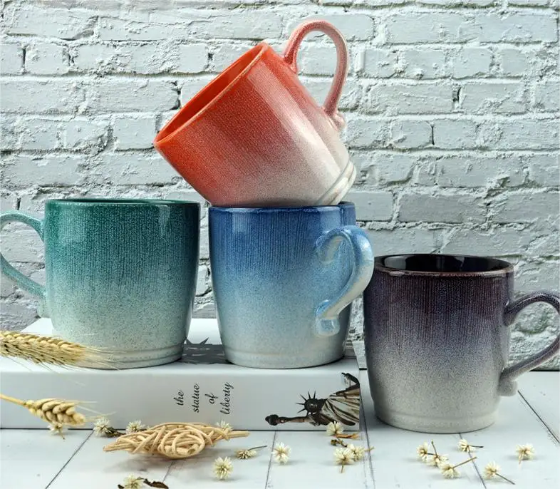 Large capacity hand paint logo reactive glaze ceramic coffee cup water mug