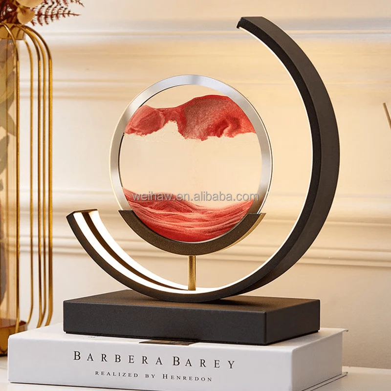 Moving Sand Art Picture Sandscapes in Motion Round Glass 3D Deep Sea Sand Art with LED for Adult Kid Large Desktop Art Toys