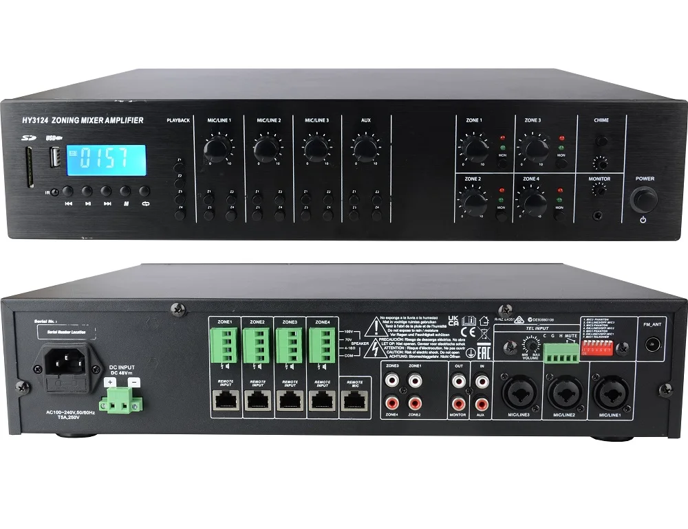 HY3124 4X120W USB SD BT Bluetoth Matrixl Public Address PA Amplifier