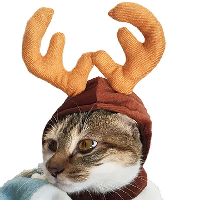 Cosplay Pet cat dog hat headgear scarf cloak turned into Christmas new year antler hat (1600288636643)