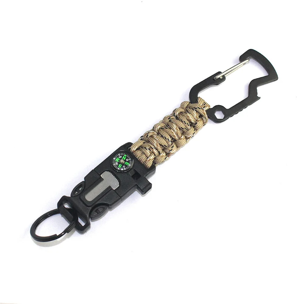 Цветная Пряжка Карабин встроенный компас пламя Стартер Браслет Паракорд Выживание брелок