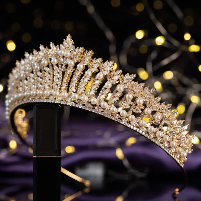 Elegant Bridal Wedding Tiara Classic Pearls Design Bridal Hair Accessories Anniversary Wedding Women Crown BC7215 Corona