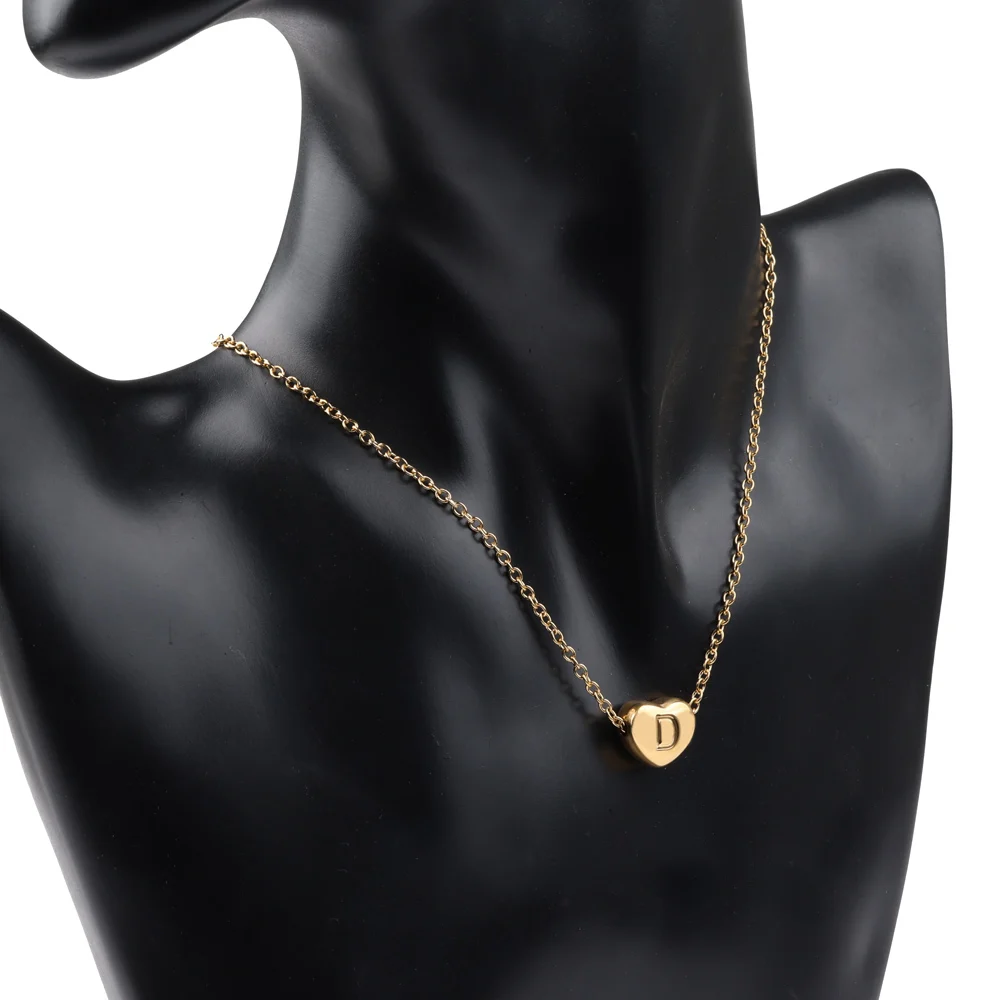 Gold Stainless Steel Personalized Heart Letter Necklace for Ladies