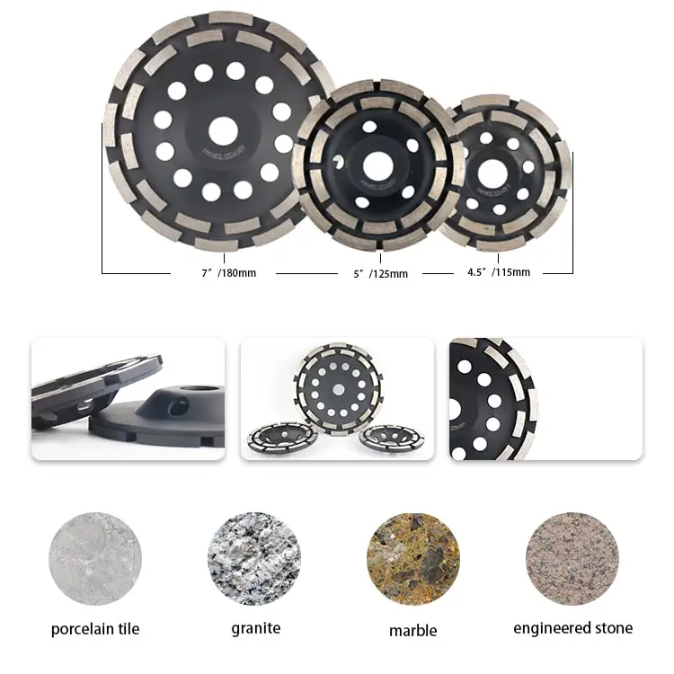 DEYI  producers wholesale 7 inch 180mm diamond grinding wheel 2 row shape polishing double layer cup for concrete