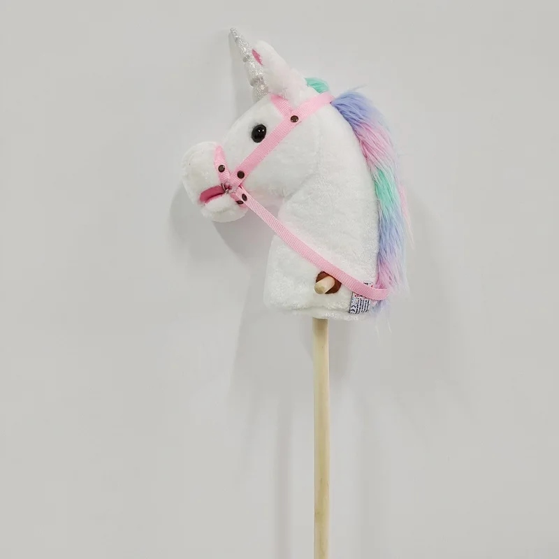 Stick Horse Plush Handcrafted Hobby Horse on A Stick with Wood
