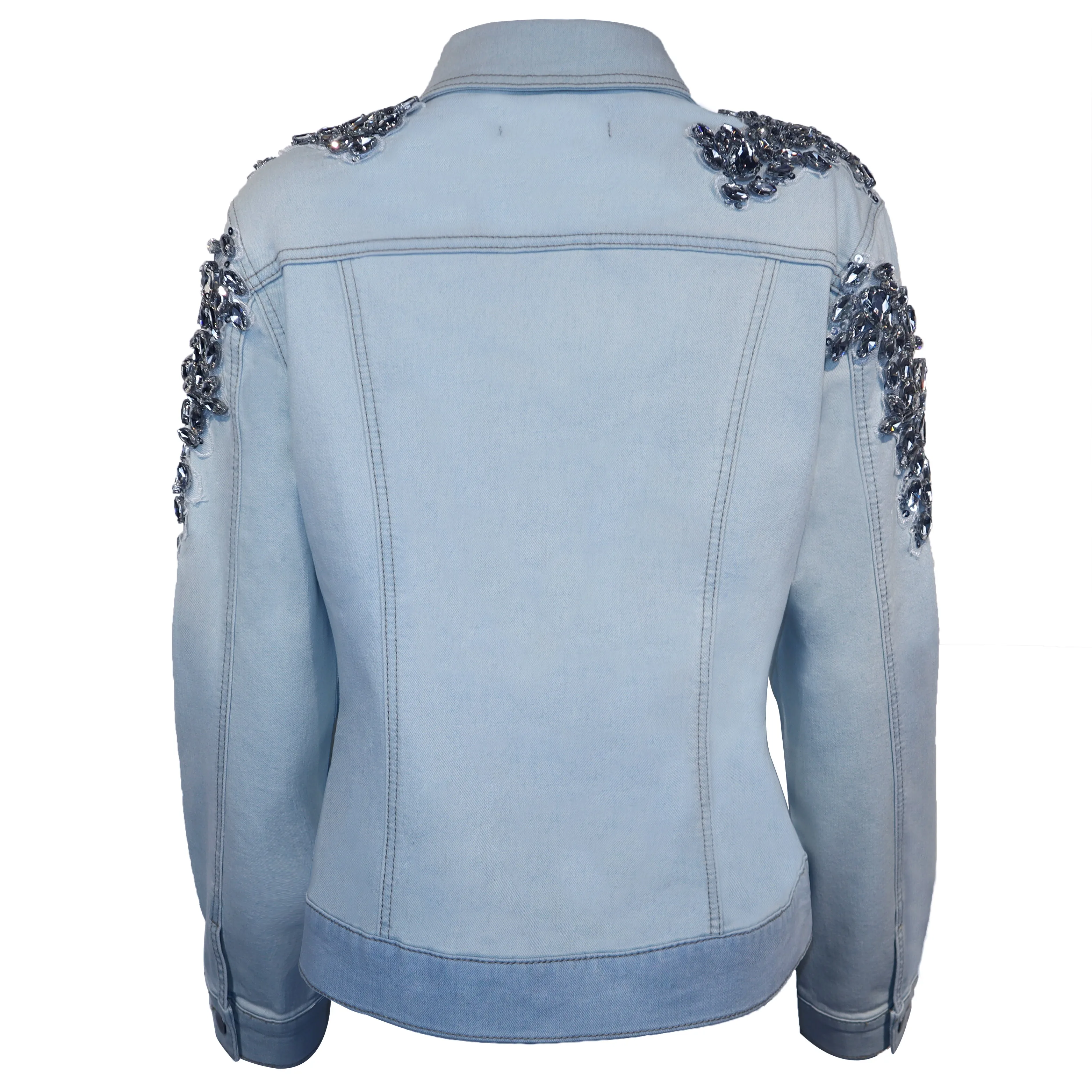 custom women ladies Sequin Patches pearl beading denim jacket shoulders fallen for women