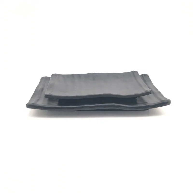Rectangle Matte Black Plates for Restaurant Dishwasher Safe Plastic Cake, Dessert, Sushi Serving Plates