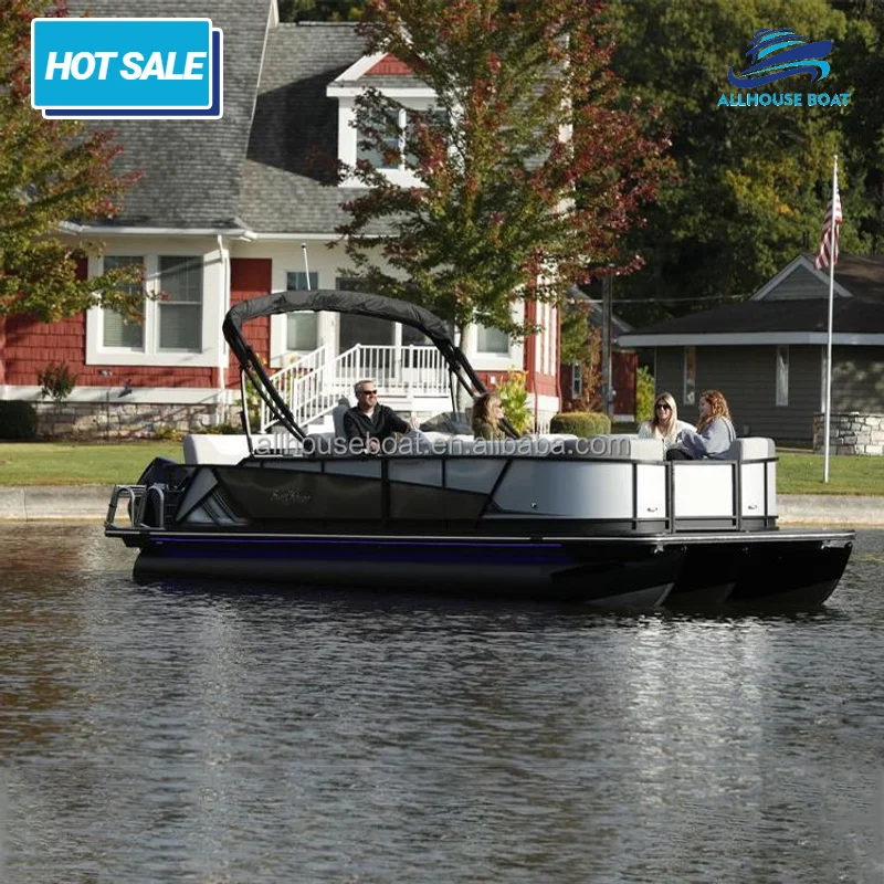 Hot Sale Awning and Seagrass Mat Luxury Yacht Aluminum  Pontoon Boat Perfect For Diving and Partying