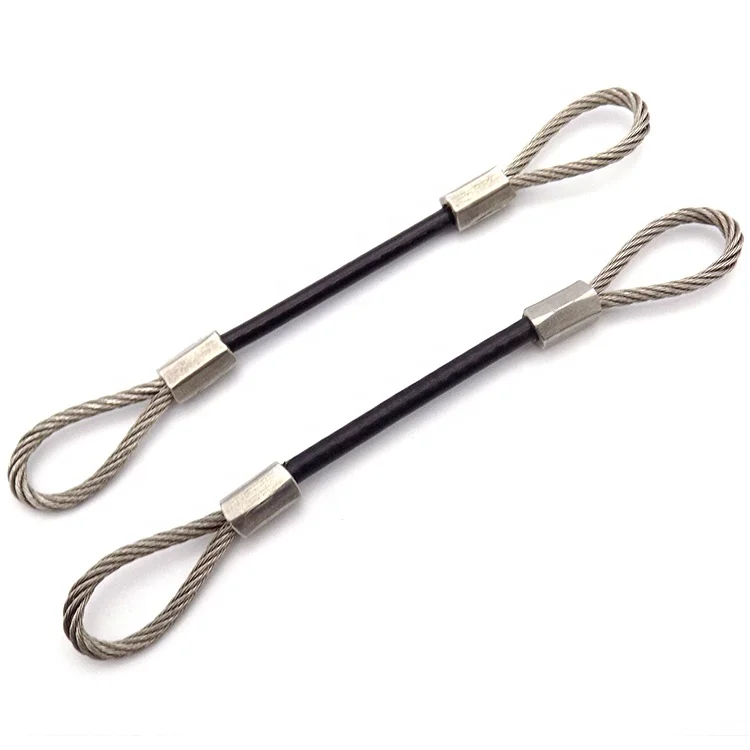 High Tensile Black PVC Coated Galvanized Steel Heavy Duty Wire Rope Cable With Loops for safety