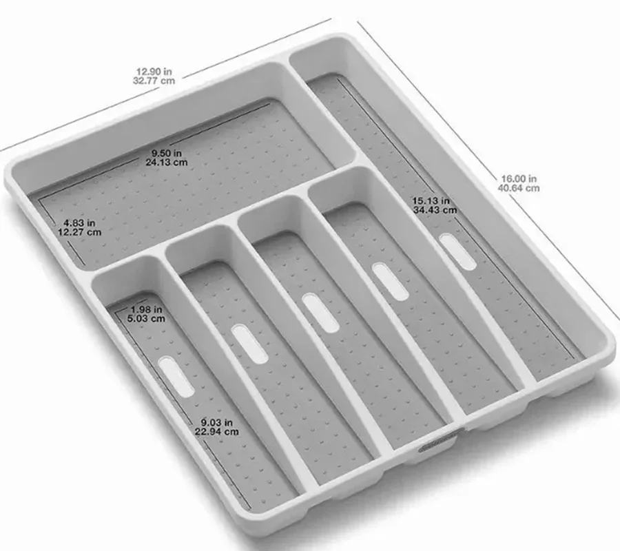 6 Compartment Plastic Cutlery Holder Tray Utensil Drawer Organiser With Nonslip Design