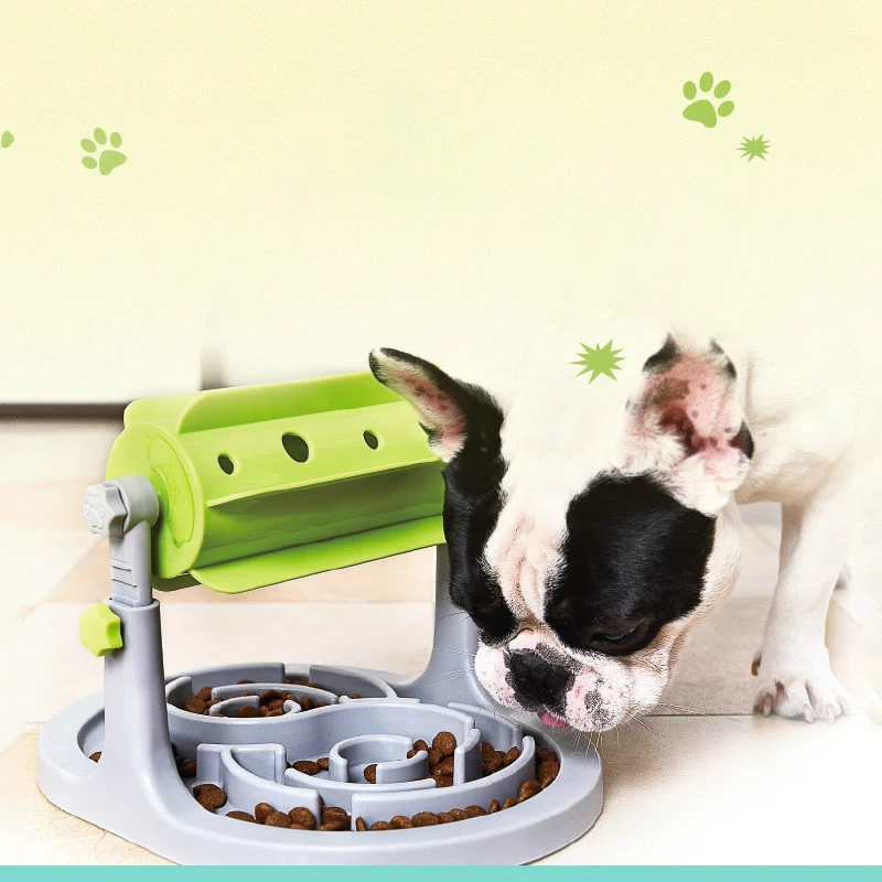 Amazon Popular Puzzle pet product slow feeder dog bowl drum shape Leakage food pet bowls with stand