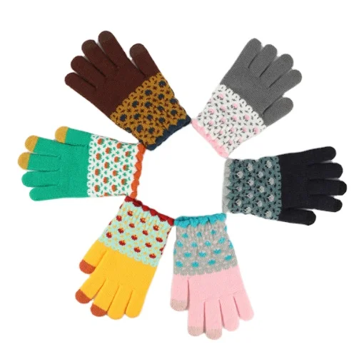 Custom Knitted Gloves for Winter Acrylic Thick Jacquard Women Gloves
