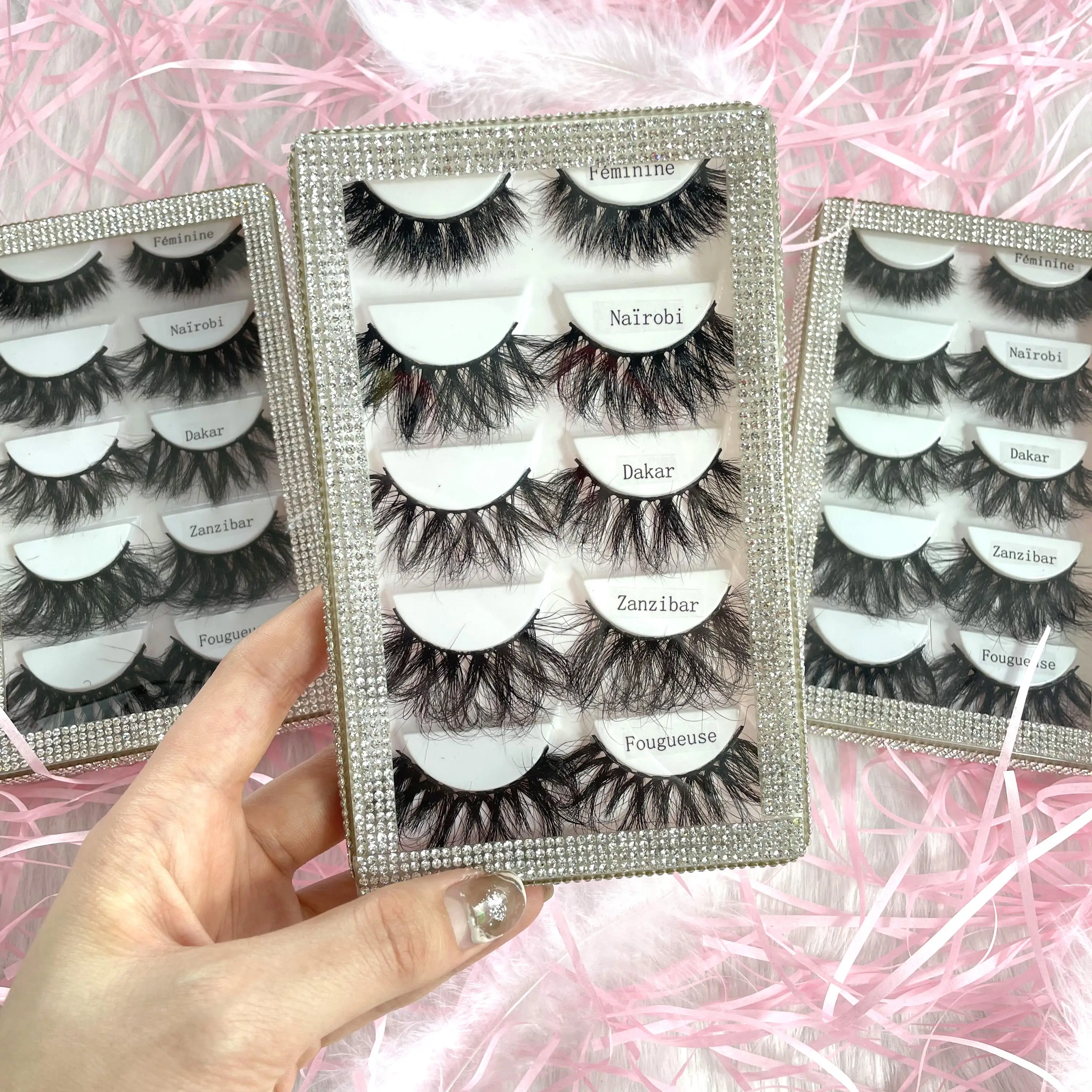 
Wholesale hand made full strip lashes fluffy 3d mink eyelashes vendor empty luxury customize your own pink eyelash box package 